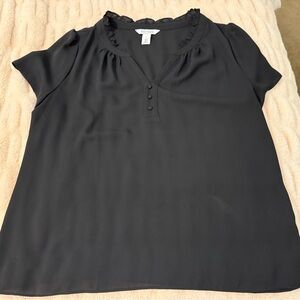 White House Black Market Ruffled Black Blouse